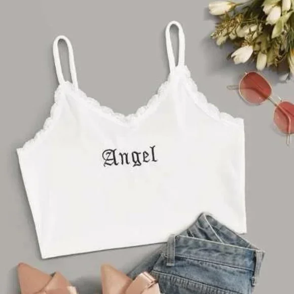 angel velvet lace trim crop top - Picture 1 of 3